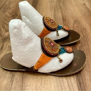 Giuseppe Zanotti Embellished Orange Beaded Thong Sandals Bohemian
